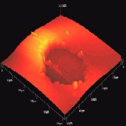AFM of a GaN layer with a large defect resulting out of resin remains on the substrate