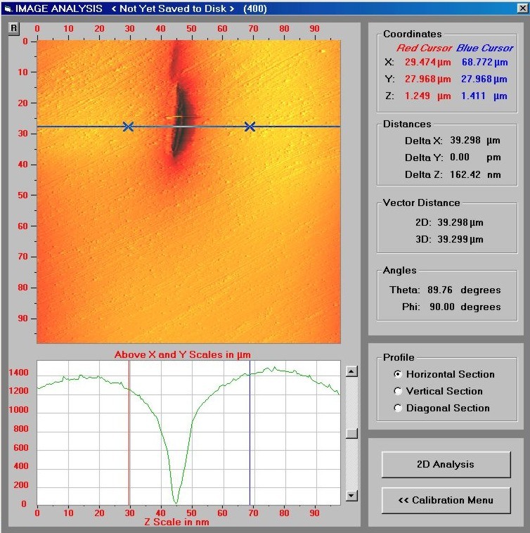 AFM of an Al2O3 wafer with GaN layer and a deep defect